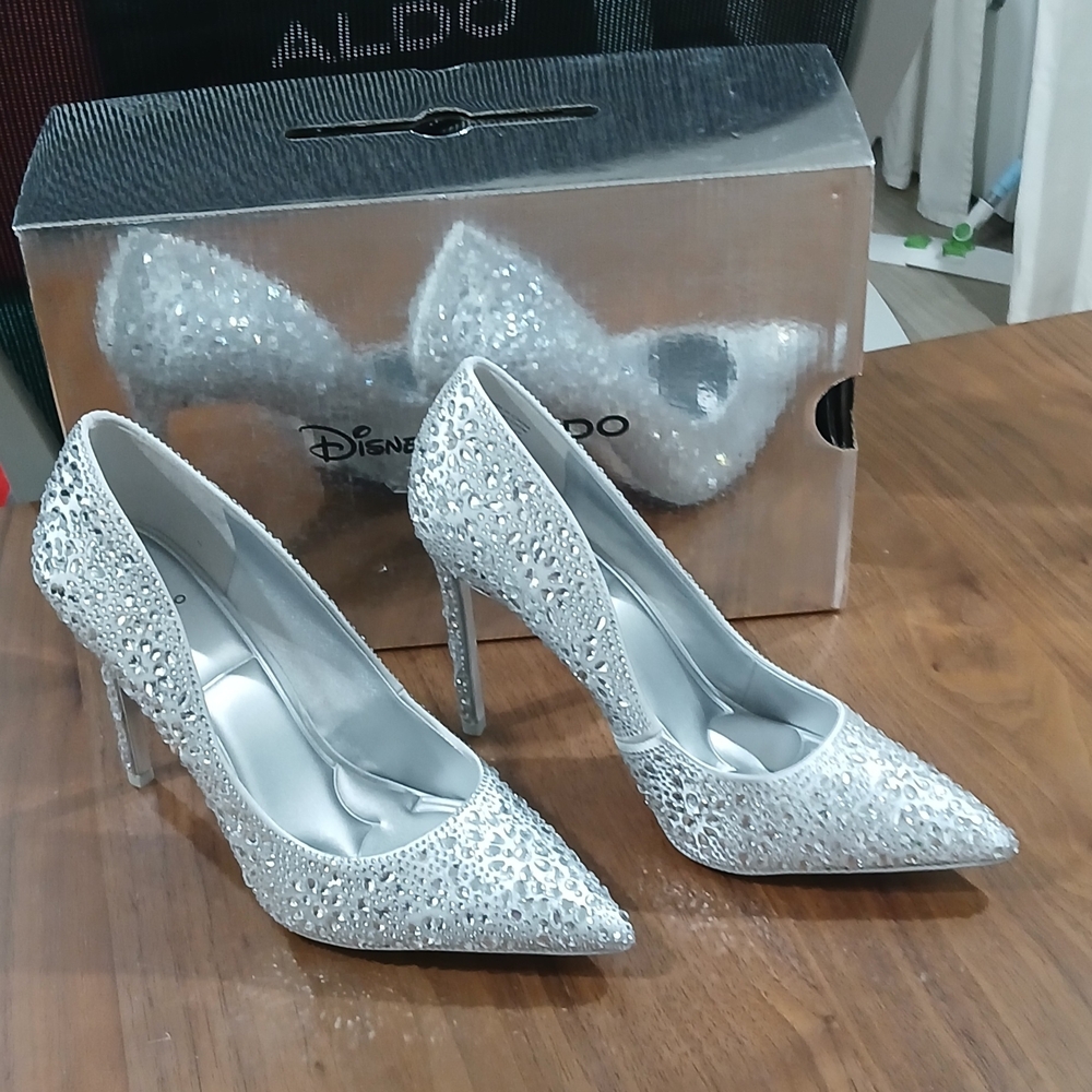 Aldo Stessy 04 Disney 100 Anniversary Silver Glitter Heels for Special Occasions